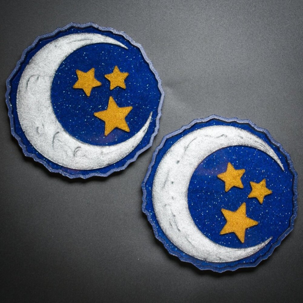 Moon and Stars Celestial Coasters – Set of 2 | Wine Coasters | Coffee Coasters